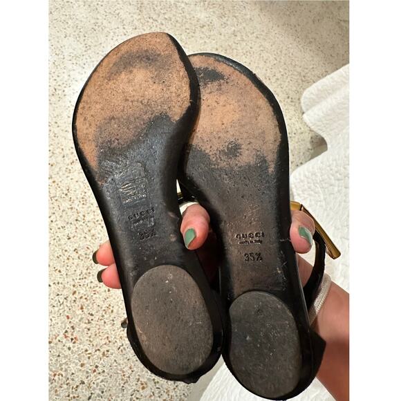 Gucci Coraline Nero Black Suede Thong T strap flats gold bamboo 2014 size 35.5 - Picture 9 of 15